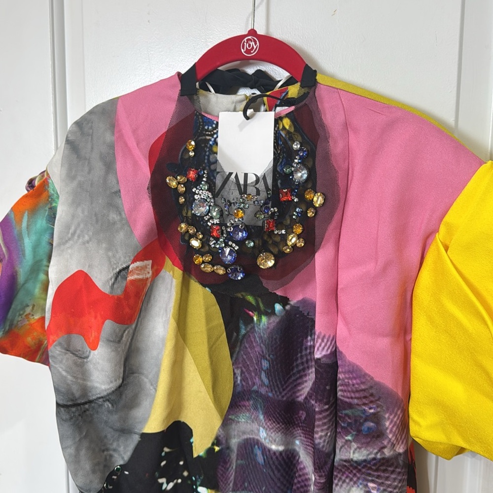 *NEW* ZARA x ATELIER LIMITED EDITION COLORFUL BEJEWELED PUFF SLEEVE DRESS XS - Picture 7 of 16